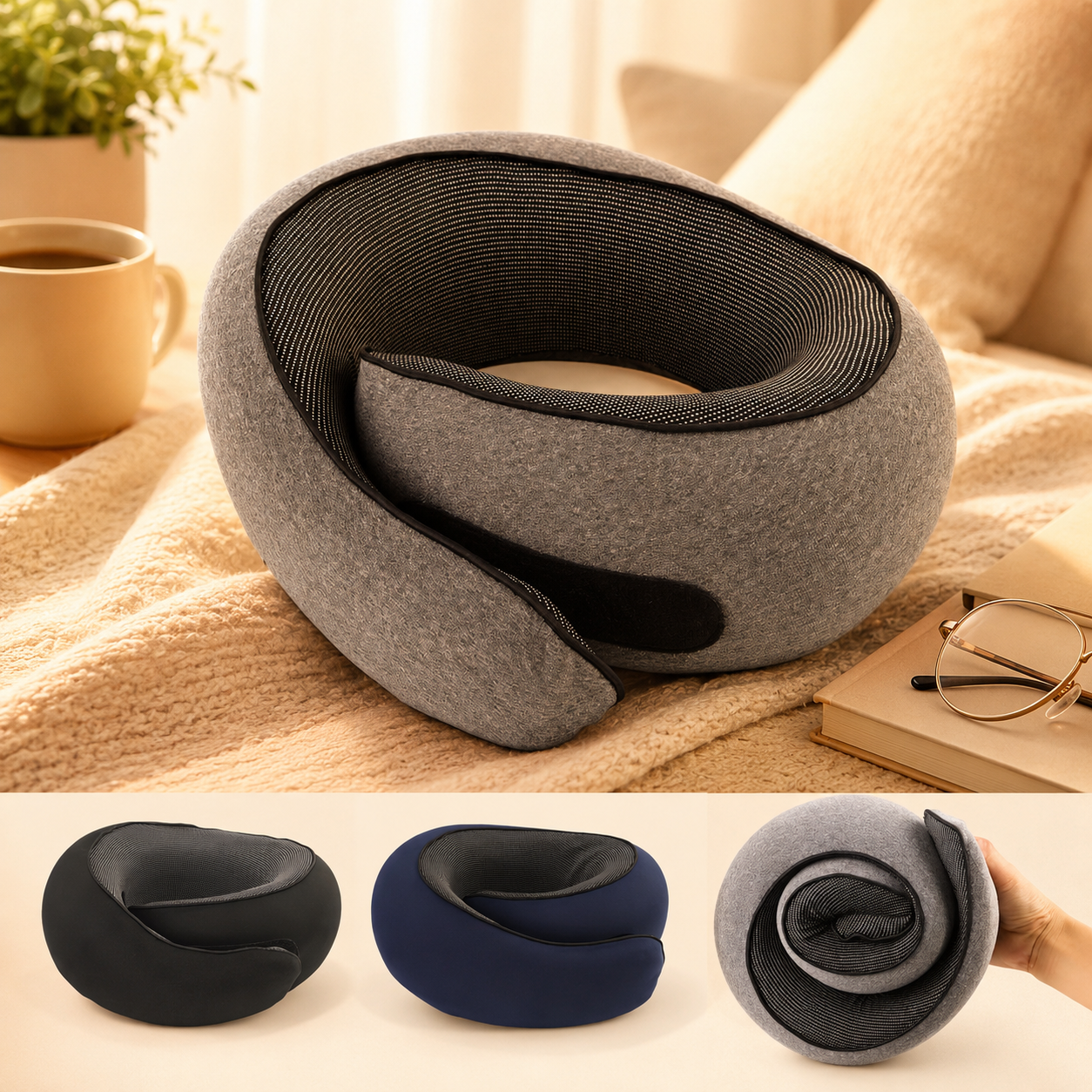 NightComfort™ Ergonomisches Memory-Foam Nackenkissen für Reisen & Entspannung