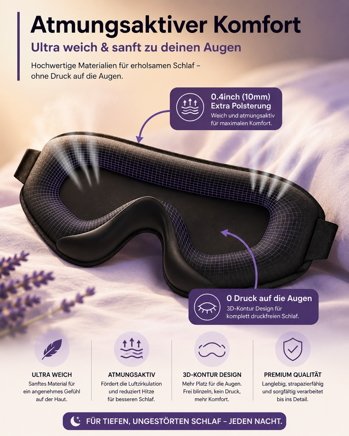 NightComfort 3D Schlafmaske für tiefen & erholsamen Schlaf