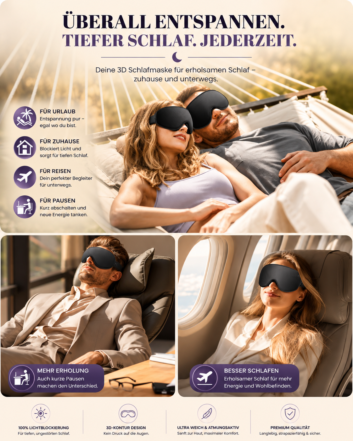 NightComfort 3D Schlafmaske für tiefen & erholsamen Schlaf