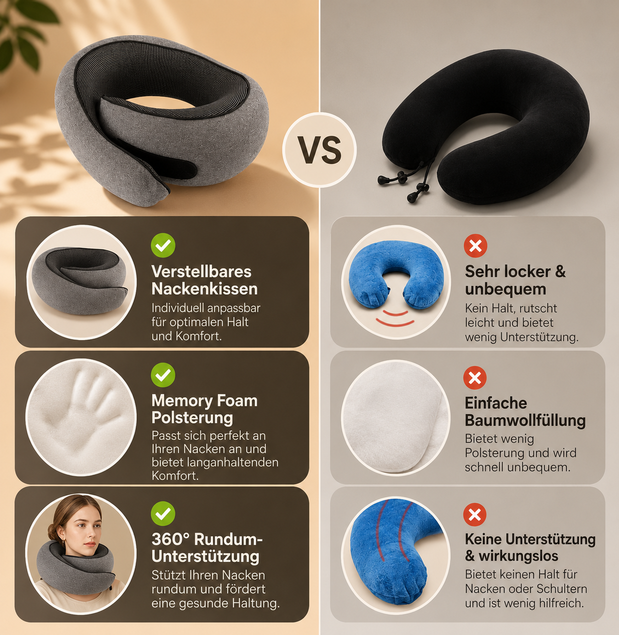 NightComfort™ Ergonomisches Memory-Foam Nackenkissen für Reisen & Entspannung