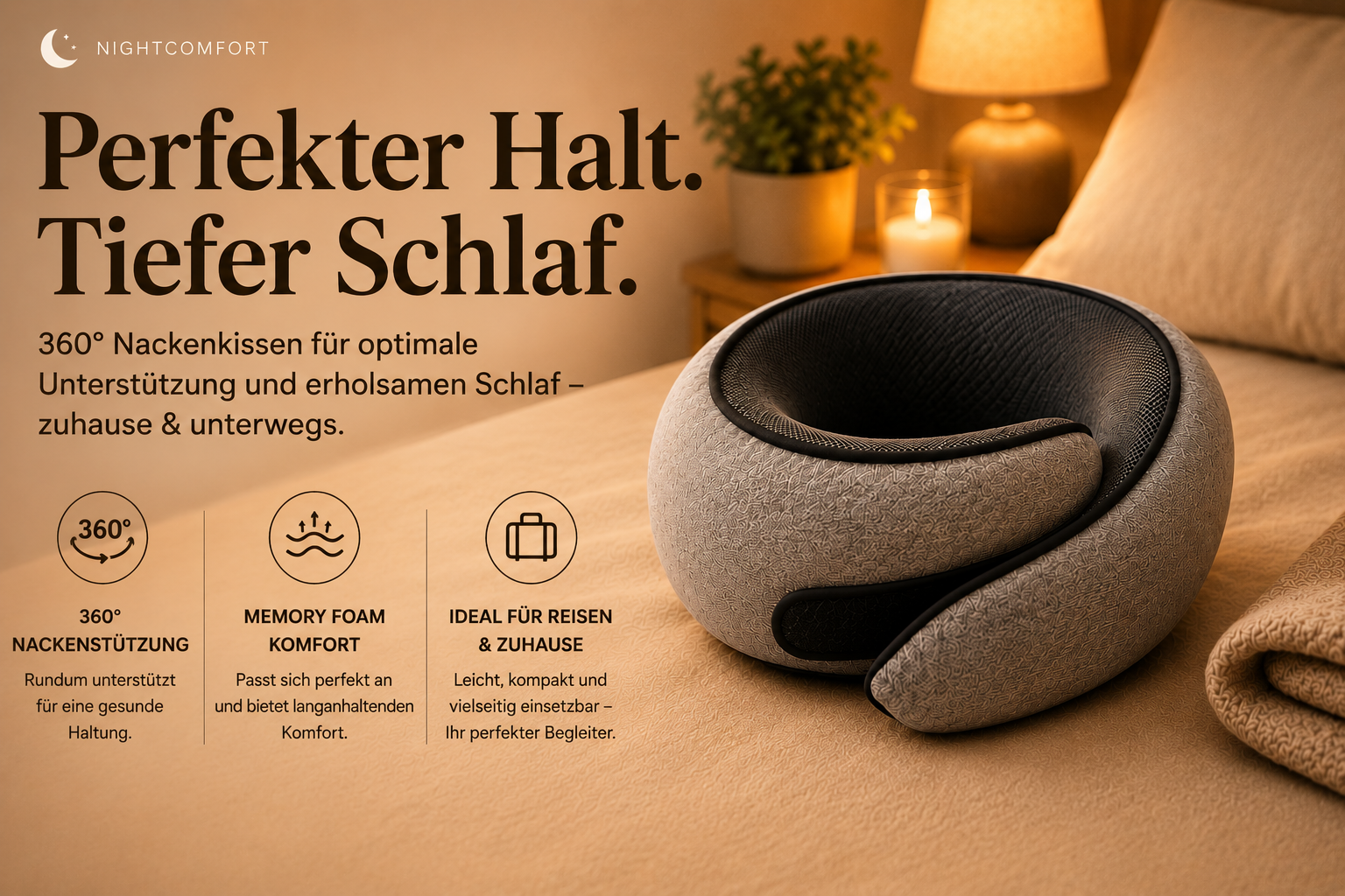NightComfort™ Ergonomisches Memory-Foam Nackenkissen für Reisen & Entspannung