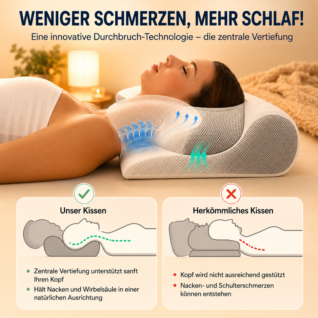 NightComfort™ Orthopädisches Nackenstützkissen – Ergonomisches Memory Foam, Kopfkissen gegen Nacken- & Schulterschmerzen